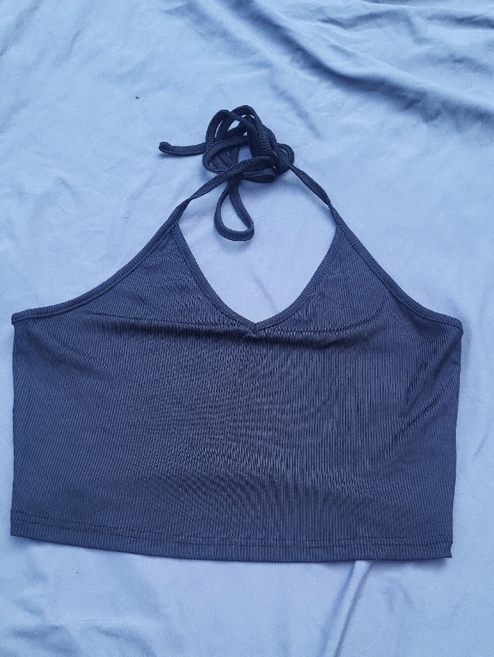 Cider Black Halter Ribbed Crop Top Small